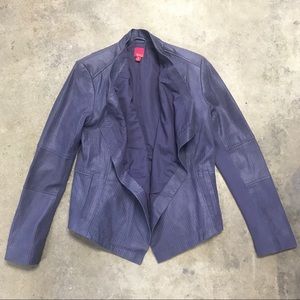 GILI Lilac Draped Waterfall Front Leather Jacket